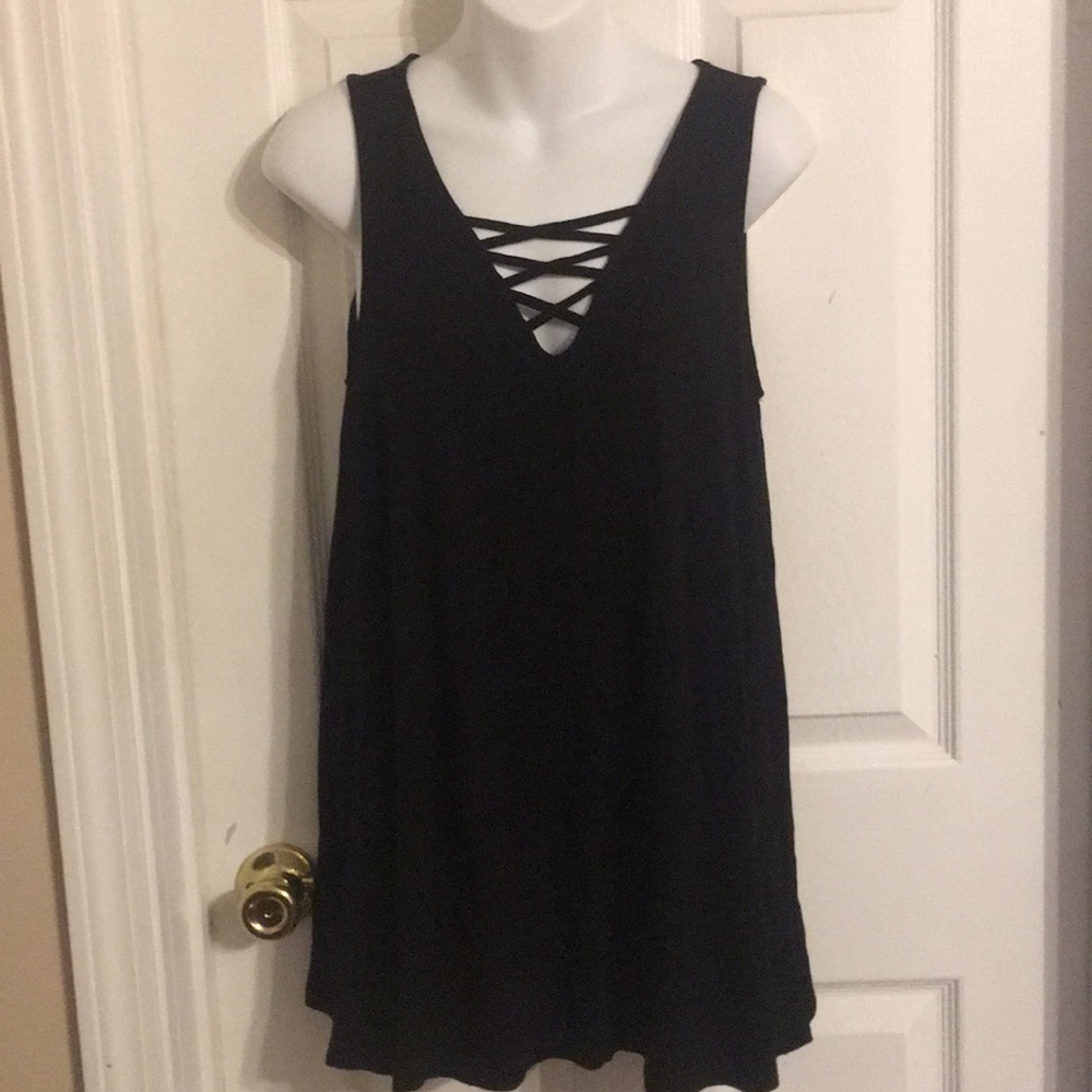 Forever 21 Criss Cross Black Sleeveless Tunic